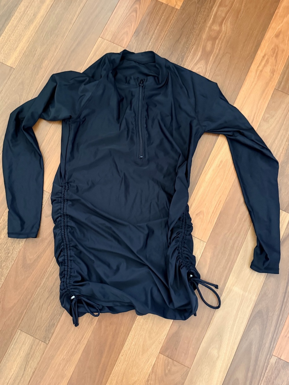 SwimZip Black Long Sleeve Ruched Swim Cover-Up